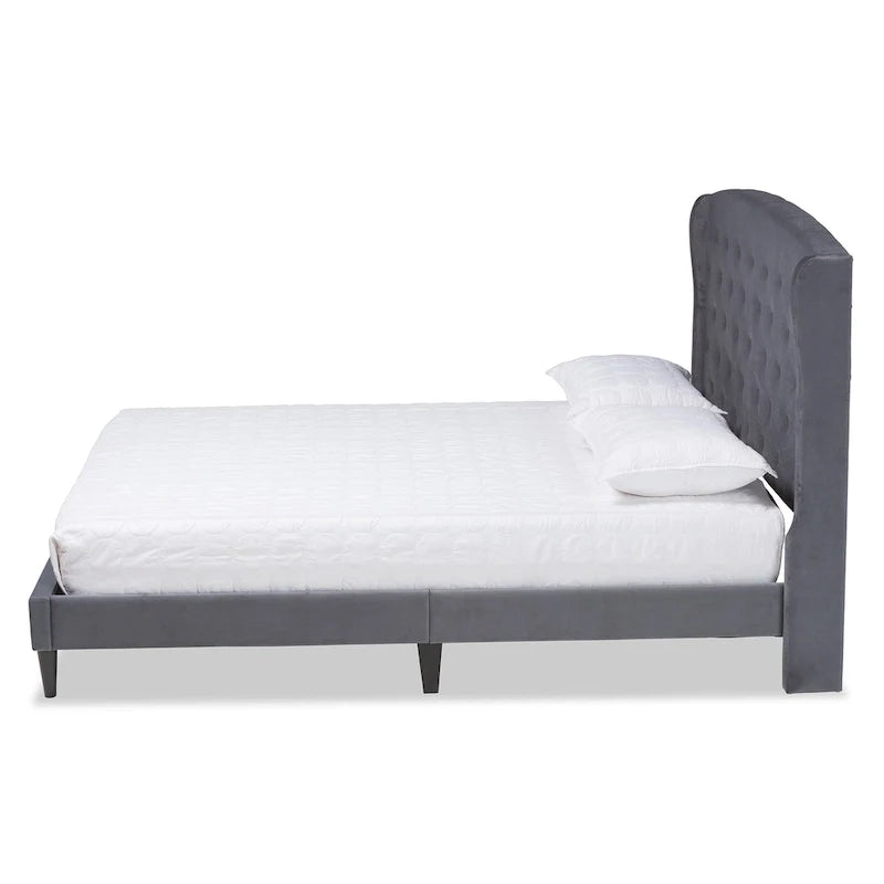 Joanna Modern Velvet Upholstered Platform Bed with Dark Brown Wood Finish 3