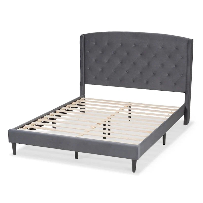 Joanna Modern Velvet Upholstered Platform Bed with Dark Brown Wood Finish 4