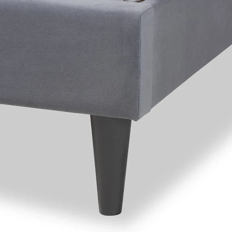 Joanna Modern Velvet Upholstered Platform Bed with Dark Brown Wood Finish 6
