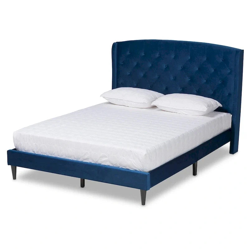 Joanna Modern Velvet Upholstered Platform Bed with Dark Brown Wood Finish 13