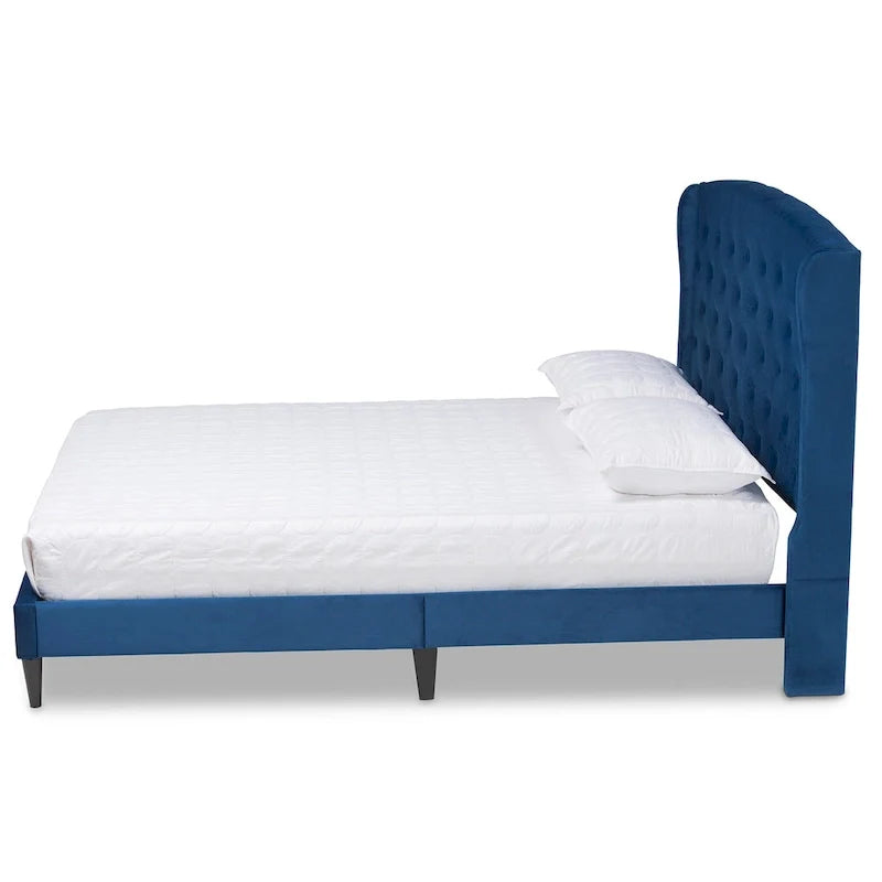 Joanna Modern Velvet Upholstered Platform Bed with Dark Brown Wood Finish 14