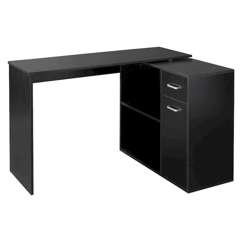 HOMCOM L-Shaped Corner Computer Desk with Rotating Storage Shelves and Drawer for Home and Office Workspaces 2