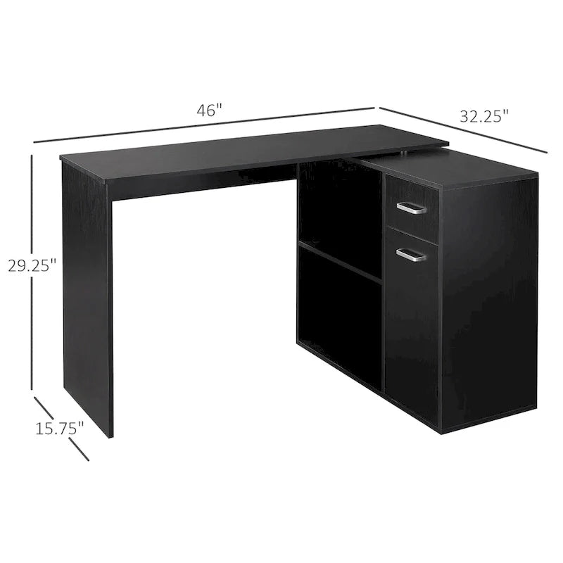 HOMCOM L-Shaped Corner Computer Desk with Rotating Storage Shelves and Drawer for Home and Office Workspaces 4