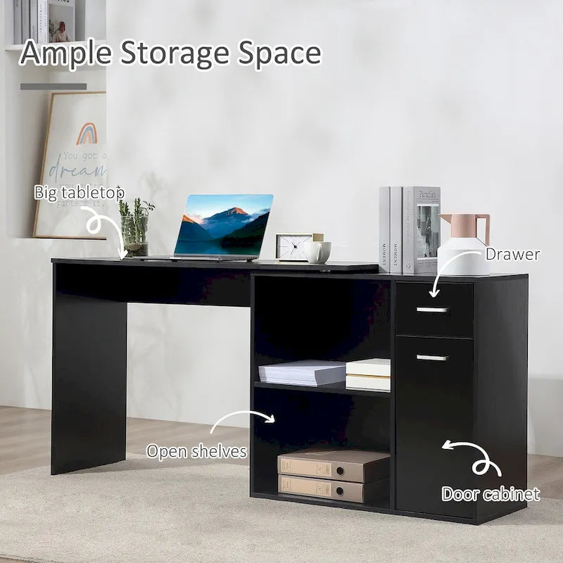 HOMCOM L-Shaped Corner Computer Desk with Rotating Storage Shelves and Drawer for Home and Office Workspaces 7
