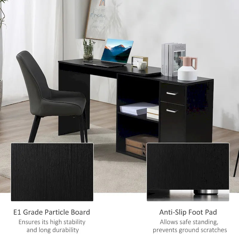HOMCOM L-Shaped Corner Computer Desk with Rotating Storage Shelves and Drawer for Home and Office Workspaces 8