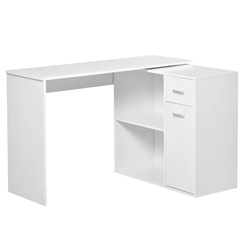 HOMCOM L-Shaped Corner Computer Desk with Rotating Storage Shelves and Drawer for Home and Office Workspaces 10