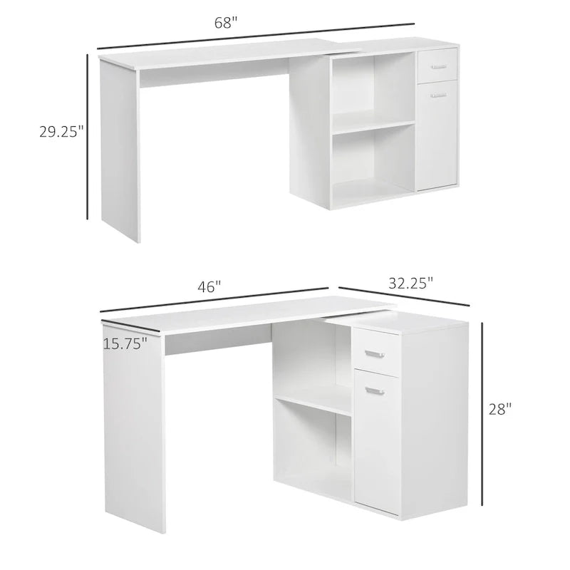 HOMCOM L-Shaped Corner Computer Desk with Rotating Storage Shelves and Drawer for Home and Office Workspaces 12