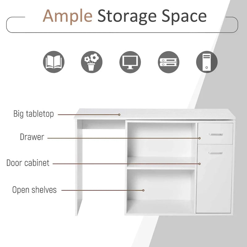HOMCOM L-Shaped Corner Computer Desk with Rotating Storage Shelves and Drawer for Home and Office Workspaces 15