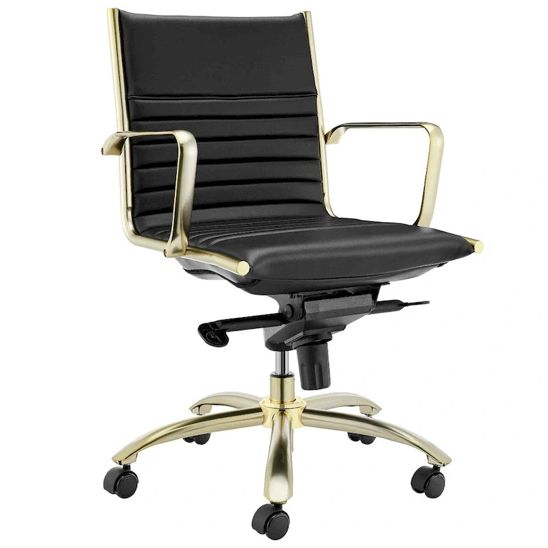 Dirk Black Low Back Office Chair with Matte Brushed Gold Base 2