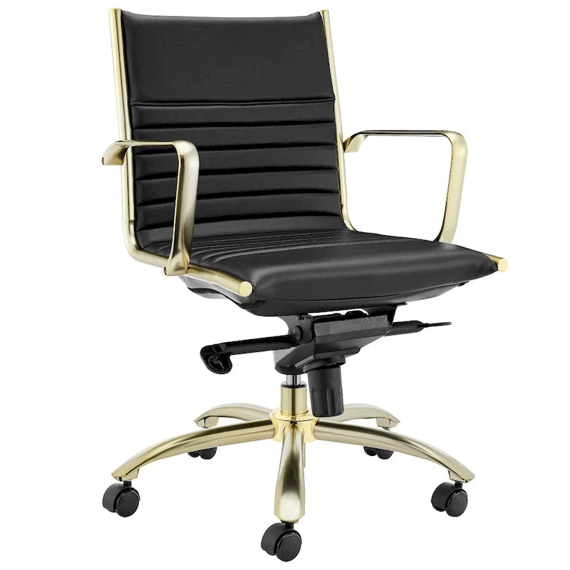 Dirk Black Low Back Office Chair with Matte Brushed Gold Base 3