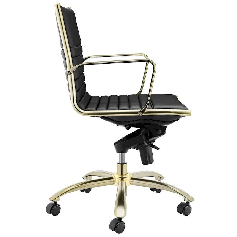 Dirk Black Low Back Office Chair with Matte Brushed Gold Base 4