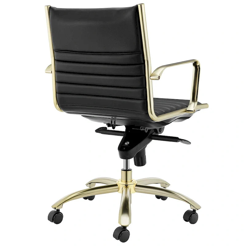 Dirk Black Low Back Office Chair with Matte Brushed Gold Base 5
