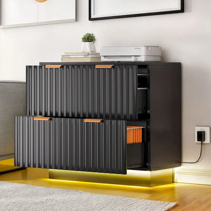 Moasis Lateral Filing Cabinet with LED Lighting and 2 Drawers for Home Office 2