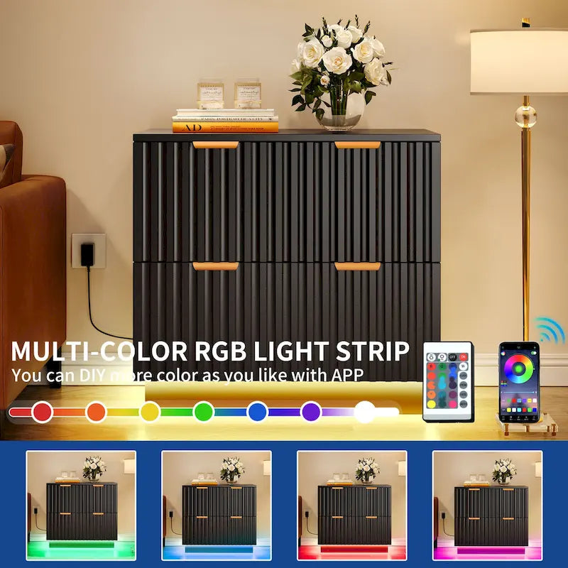 Moasis Lateral Filing Cabinet with LED Lighting and 2 Drawers for Home Office 3