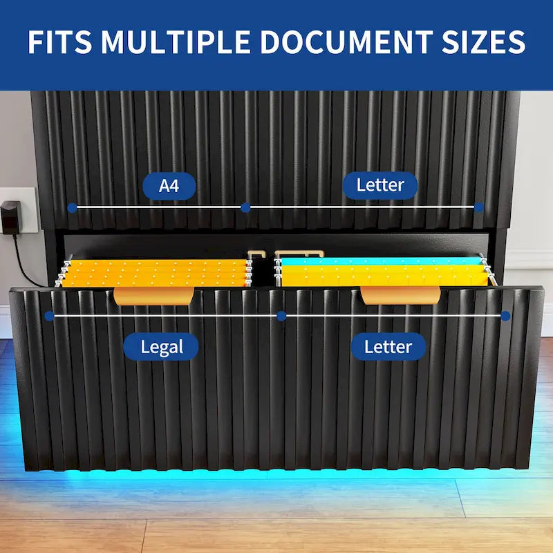 Moasis Lateral Filing Cabinet with LED Lighting and 2 Drawers for Home Office 4