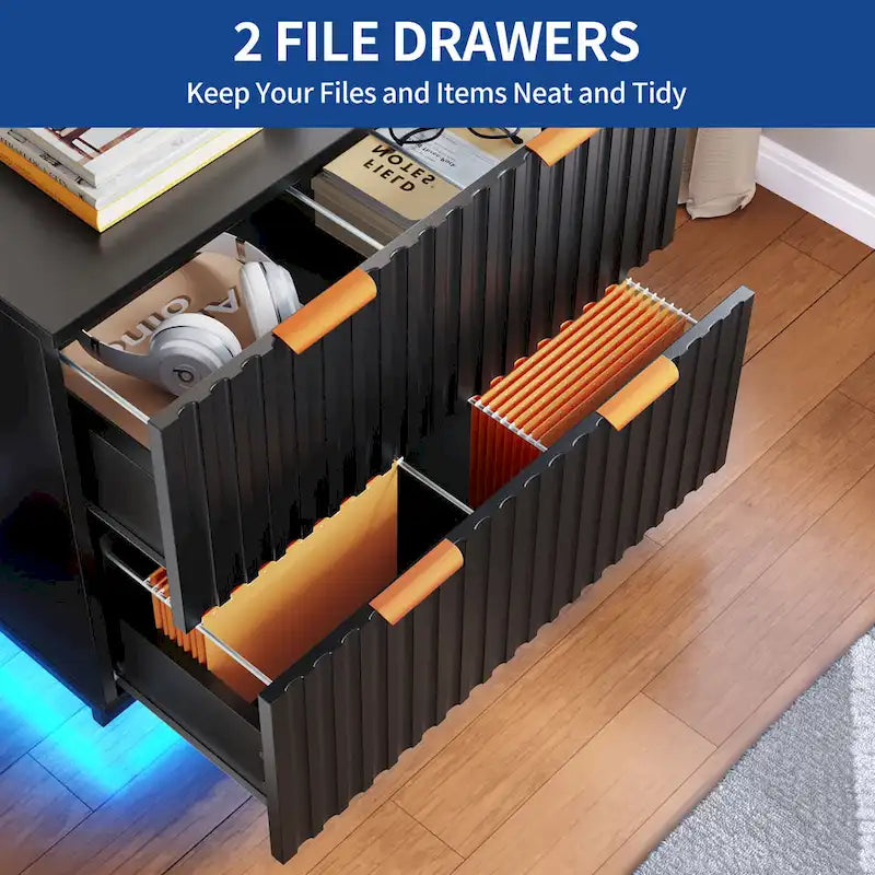 Moasis Lateral Filing Cabinet with LED Lighting and 2 Drawers for Home Office 5