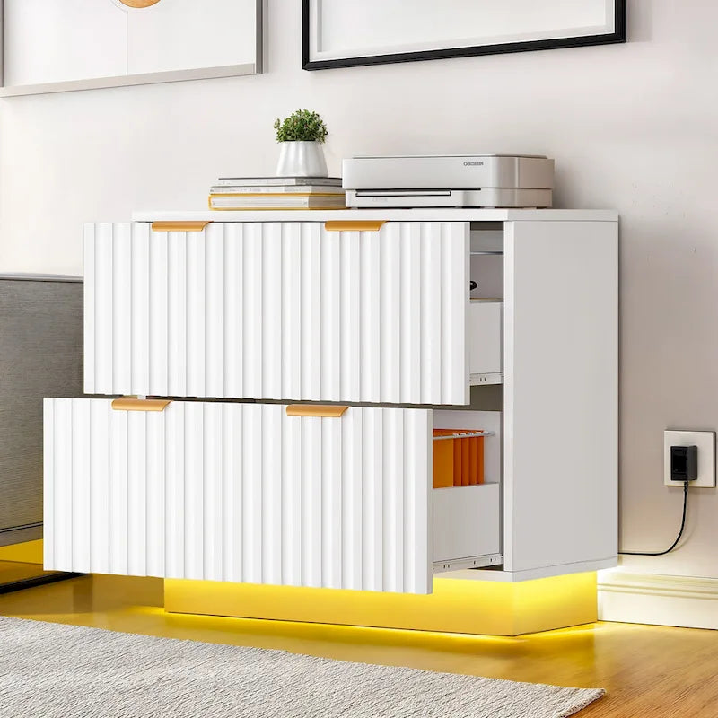 Moasis Lateral Filing Cabinet with LED Lighting and 2 Drawers for Home Office 11