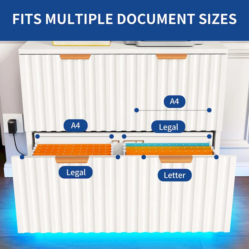 Moasis Lateral Filing Cabinet with LED Lighting and 2 Drawers for Home Office 13