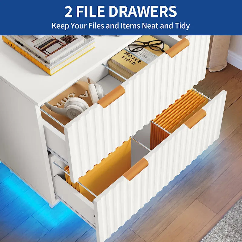Moasis Lateral Filing Cabinet with LED Lighting and 2 Drawers for Home Office 14
