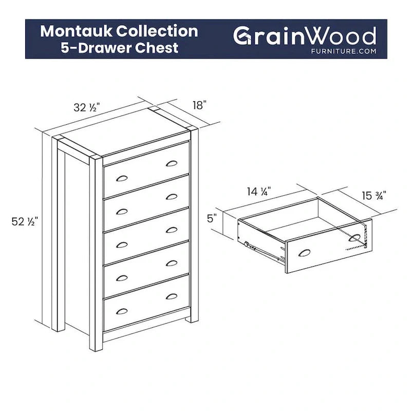 Montauk Solid Wood Chest with 5 Drawers by Grain Wood Furniture 2