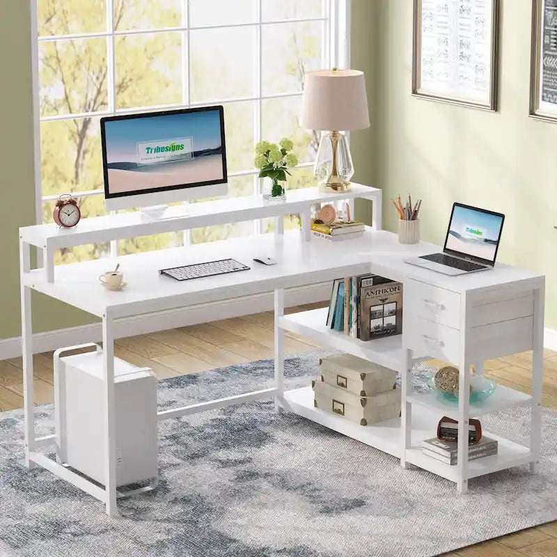 Contemporary L-Shaped Computer Desk with Drawer and Storage Shelf 31