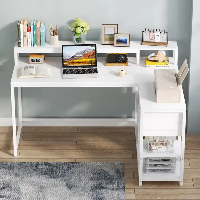 Contemporary L-Shaped Computer Desk with Drawer and Storage Shelf 3