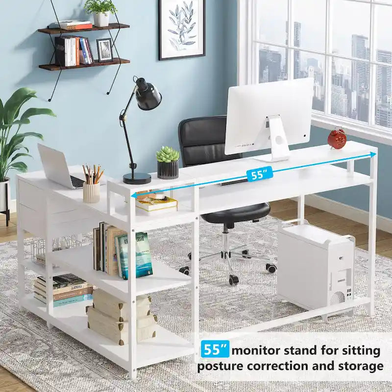 Contemporary L-Shaped Computer Desk with Drawer and Storage Shelf 5