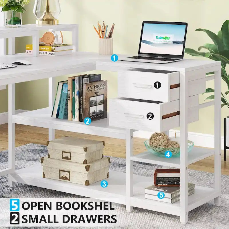 Contemporary L-Shaped Computer Desk with Drawer and Storage Shelf 6
