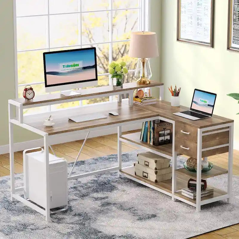 Contemporary L-Shaped Computer Desk with Drawer and Storage Shelf 8