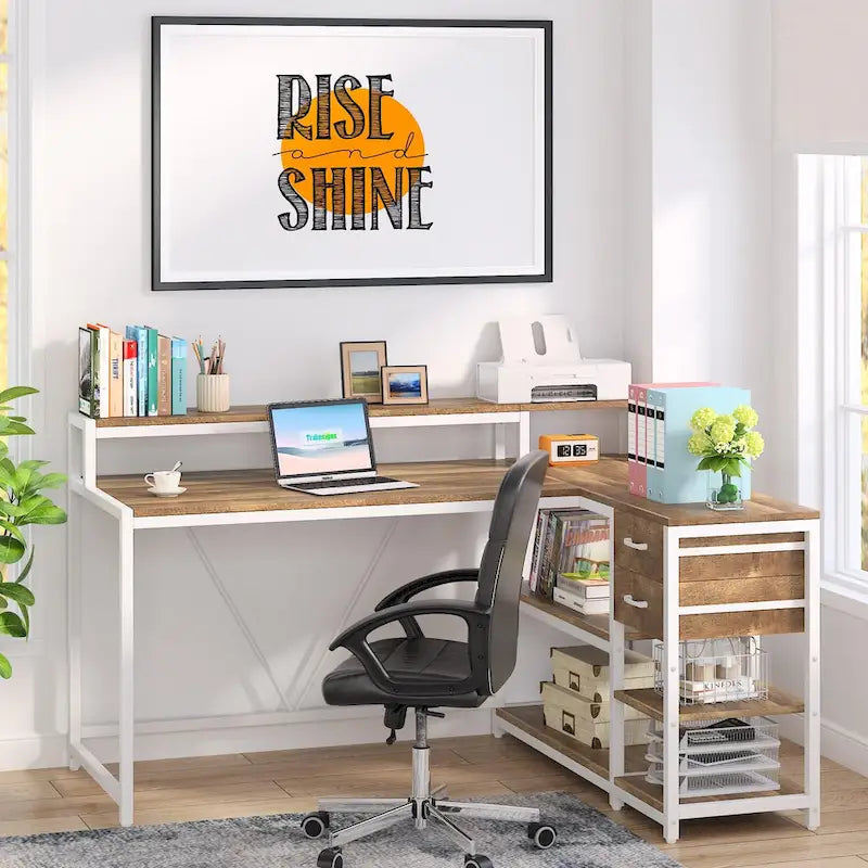 Contemporary L-Shaped Computer Desk with Drawer and Storage Shelf 9