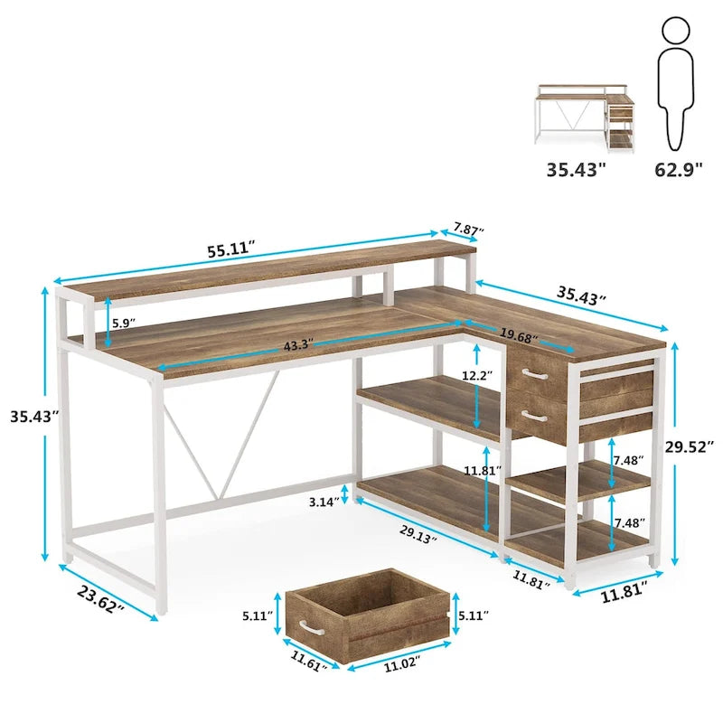 Contemporary L-Shaped Computer Desk with Drawer and Storage Shelf 10