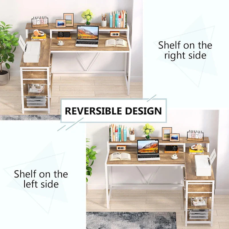 Contemporary L-Shaped Computer Desk with Drawer and Storage Shelf 11