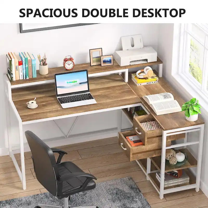 Contemporary L-Shaped Computer Desk with Drawer and Storage Shelf 12