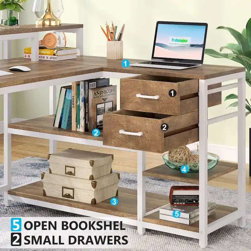 Contemporary L-Shaped Computer Desk with Drawer and Storage Shelf 13