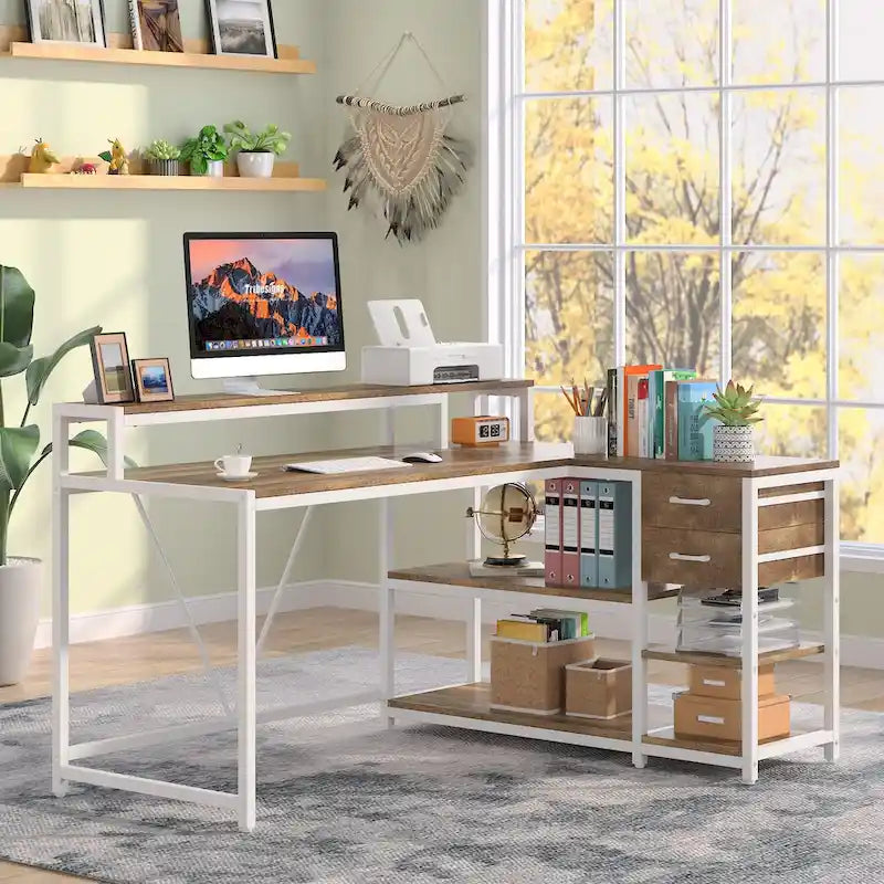 Contemporary L-Shaped Computer Desk with Drawer and Storage Shelf 14