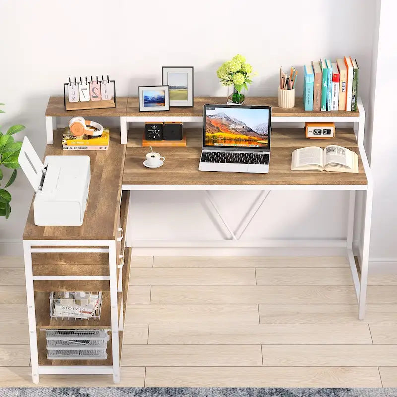 Contemporary L-Shaped Computer Desk with Drawer and Storage Shelf 15