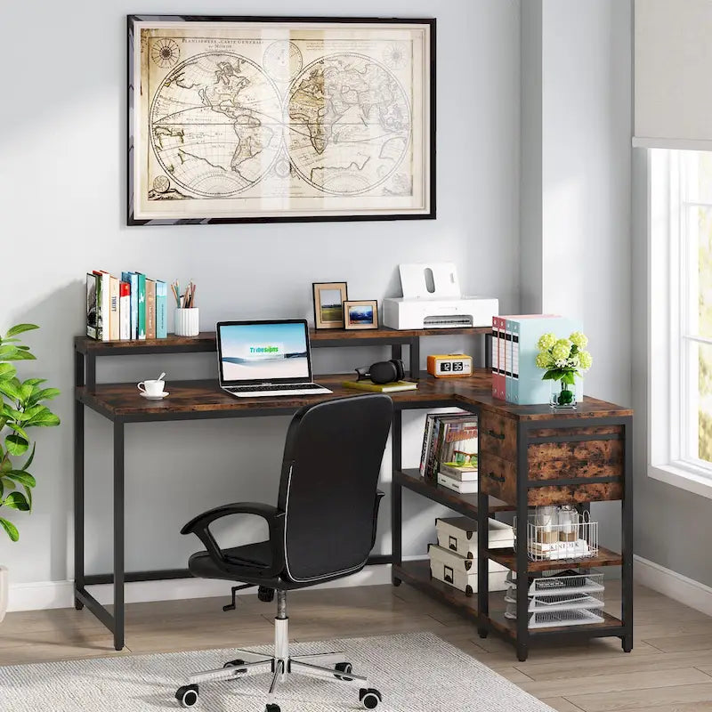 Contemporary L-Shaped Computer Desk with Drawer and Storage Shelf 17