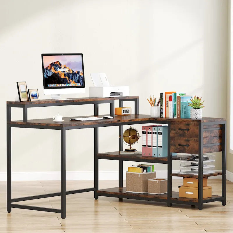 Contemporary L-Shaped Computer Desk with Drawer and Storage Shelf 19
