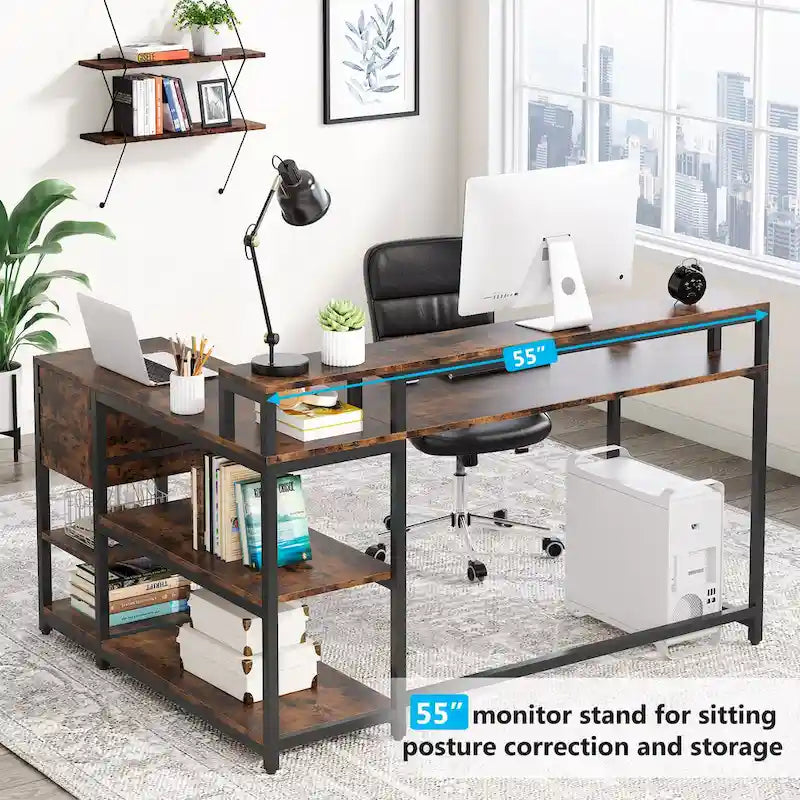 Contemporary L-Shaped Computer Desk with Drawer and Storage Shelf 20