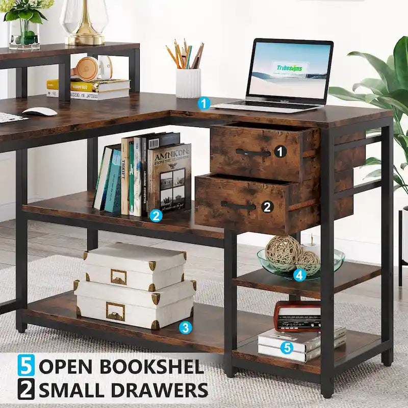 Contemporary L-Shaped Computer Desk with Drawer and Storage Shelf 21