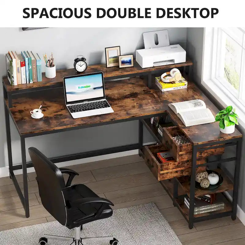 Contemporary L-Shaped Computer Desk with Drawer and Storage Shelf 22