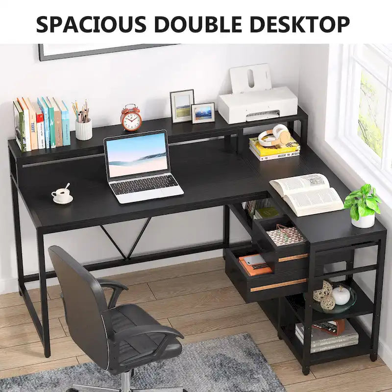 Contemporary L-Shaped Computer Desk with Drawer and Storage Shelf 26
