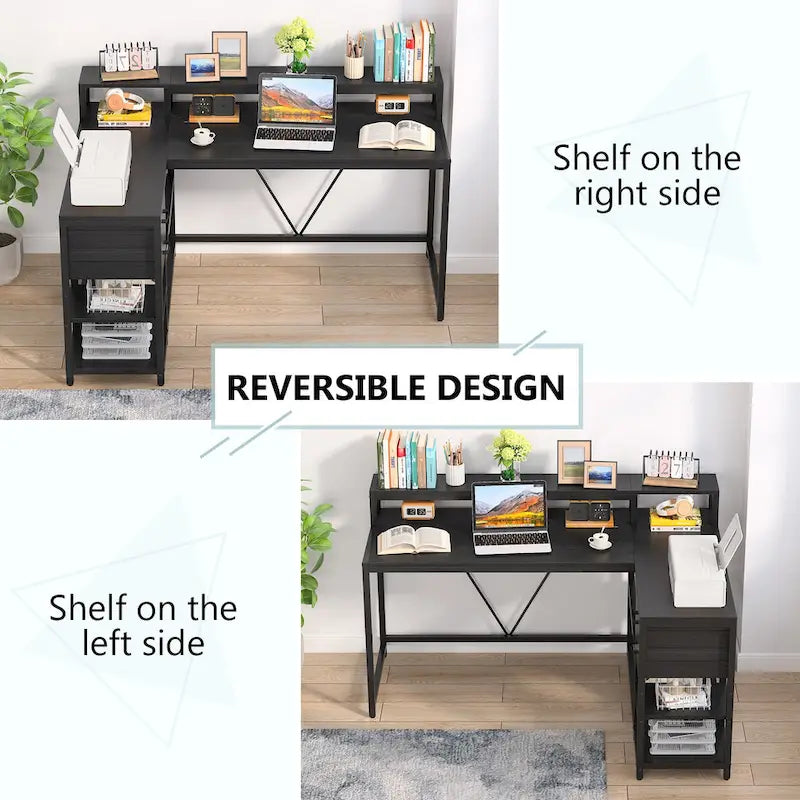 Contemporary L-Shaped Computer Desk with Drawer and Storage Shelf 28