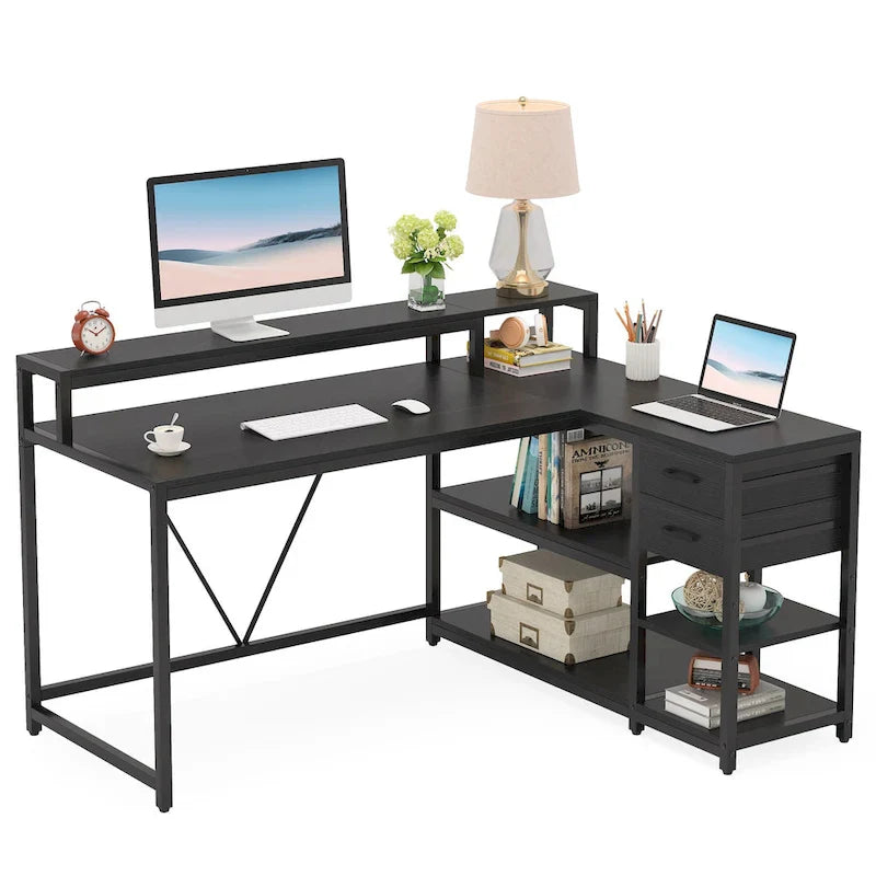 Contemporary L-Shaped Computer Desk with Drawer and Storage Shelf 29