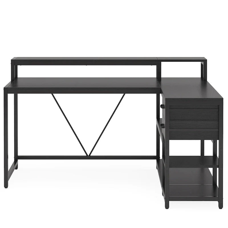 Contemporary L-Shaped Computer Desk with Drawer and Storage Shelf 30