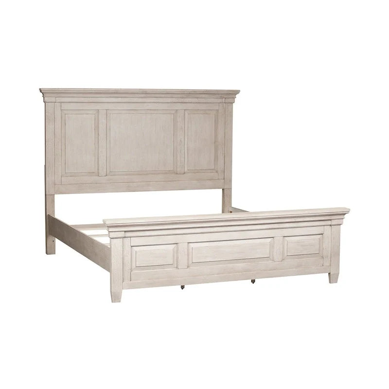 Farmhouse Panel Bed with Wooden Frame and Slat Support