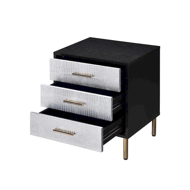 Nightstand with 3 Drawers and Metal Legs 1