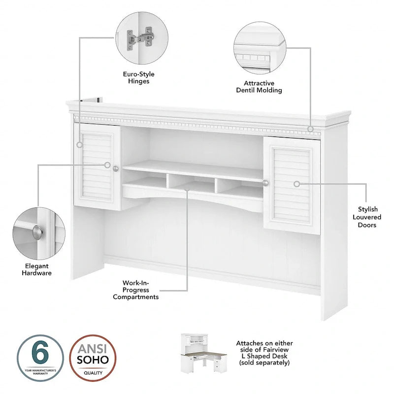 Bush Furniture Fairview 60W L-Shaped Desk Hutch 10