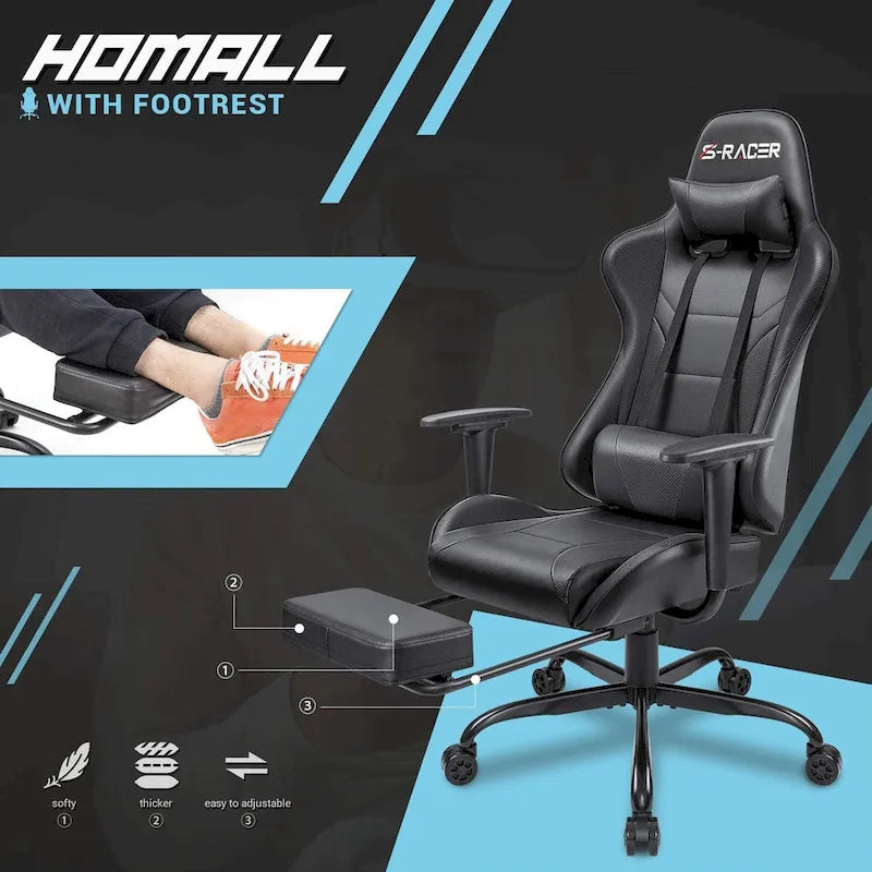 Ergonomic Gaming Chair with Footrest - Ideal for Desk Use 3