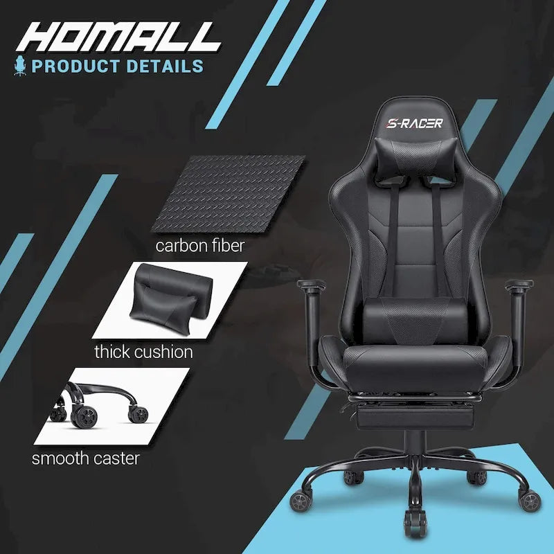 Ergonomic Gaming Chair with Footrest - Ideal for Desk Use 6